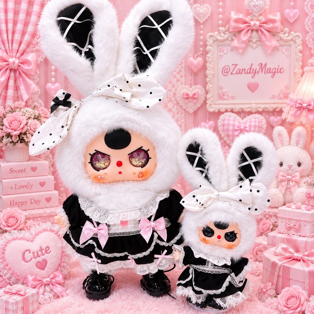 Baby Three Lolita 400% + 80% Set "Black White + Water Glitter eyes" plush